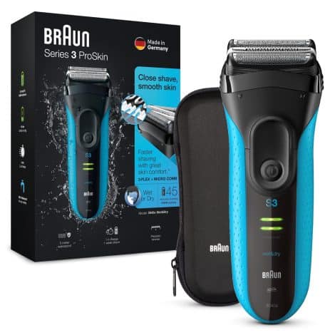 Braun Rasierer für Männer mit Trimmer, Präzisionstrimmer, Akku und Nass- & Trockenfunktion, in Schwarz/Blau. Ideal als Geschenk.