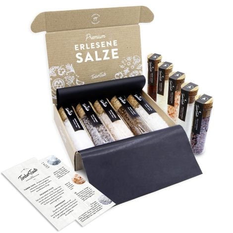 TIMBER TASTE® Luxus Salz Gewürze Geschenkset | 5 hochwertige Salze globale Herkunft | Weihnachtsgeschenk für Eltern | Salz Gewürz Weihnachtsset