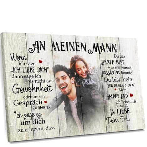 Liebe Glaube Unser glückliches Ende (für ihn) Paar-Leinwand 90 x 60 cm – Persönliches Wandbild als Geschenk für ihn mit eigenem Foto.