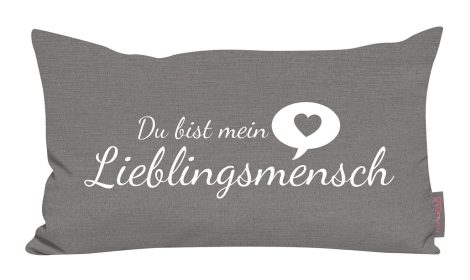 Graues Lieblingsmensch-Kissen, 25×45 cm, hergestellt in Deutschland mit Ökotex 100-Zertifizierung.