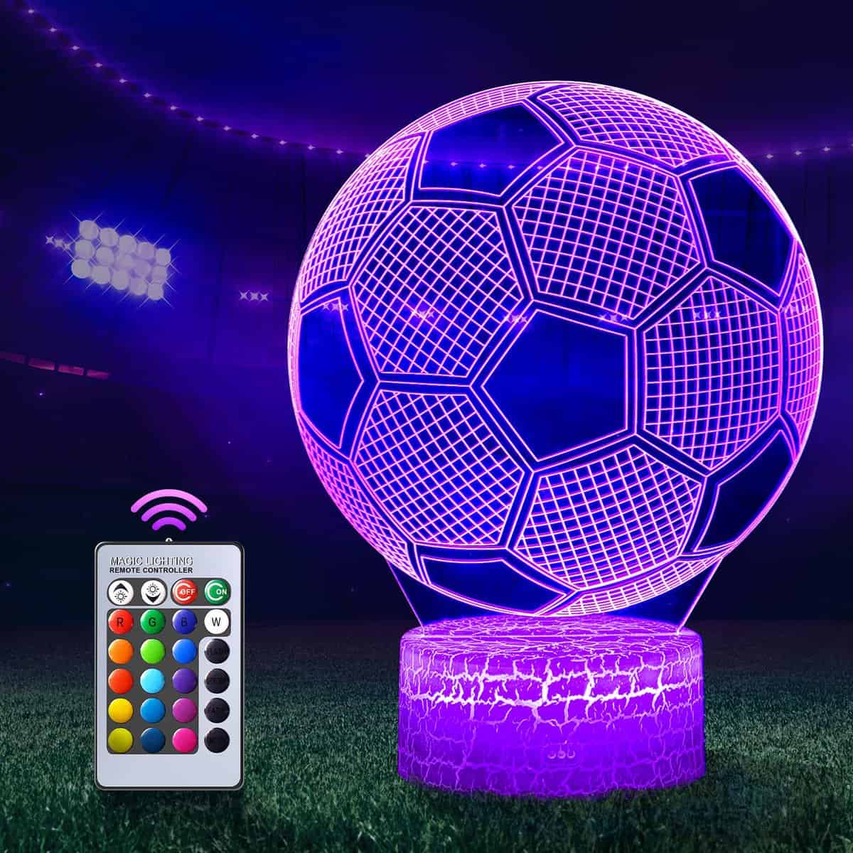 Fußball geschenke für jungen, 3D Nachtlicht, 3D Optische Täuschungs lampe, Dimmbare mit 16 Farben Ändern und Fernbedienung, Geburtstags und Weihnachtsgeschenke für Kinder