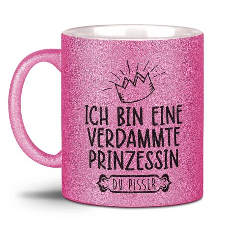 Tassendruck Glitzertasse – Erfüllt mit königlichem Glanz – Perfektes Geschenk für Freundinnen mit Stil – Hochwertige Keramik, Rosa, 300 ml