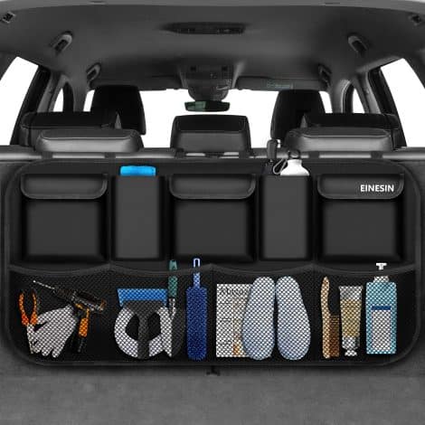 Kofferraum Organizer für Autos, Aufbewahrungstasche mit 9 Taschen und elastischer Zauberstabstruktur für SUVs. (Schwarz, 108 x 52 CM)