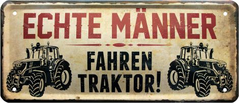 WOGEKA ART Retro Blechschild für echte Männer: Traktor fahrende Bauer als Geschenkidee. Vintage-Deko-Schild aus Metall, 28x12cm.