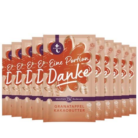 t: von tetesept Badesalz “Ein Dankeschön” – Zarte Puderkristalle mit Granatapfel und Kakaobutter – Sinnliches Bade-Geschenk – 10er Pack (10 x 60 g)