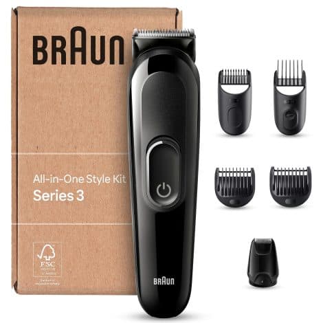 Braun All-In-One Bartpflege Set, Trimmer für Körper und Haar, 6-in-1 Barttrimmer, 50 Min Akkulaufzeit, recycelbare Verpackung, perfektes Geschenk für Männer, MGK3420.