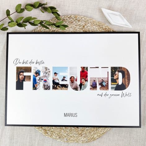 Holzbild mit personalisiertem Foto für deinen Freund – zum Stellen oder Aufhängen, optional beleuchtet. Perfektes Weihnachtsgeschenk für deinen besten Freund.