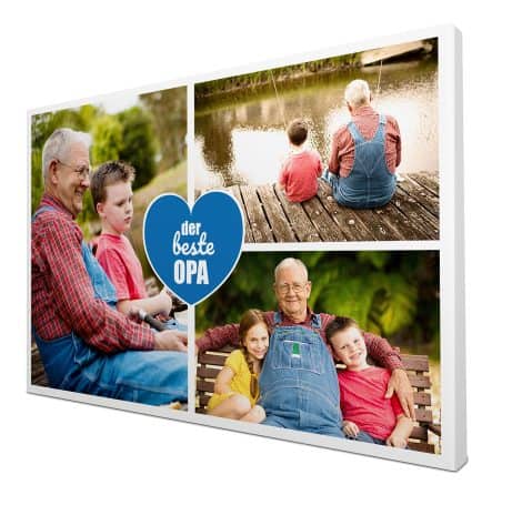 Leinwandbild 260 g/m² – 3-Foto-Collage – Ideales Geschenk für den besten Opa – Kunstdruck 30x20cm (BxH) – M0010.