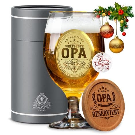 CROWNLY CRYSTAL® Personalisiertes Bierglas für Opa – Einzigartiges Geschenk zur Rente, Weihnachten oder Geburtstag.