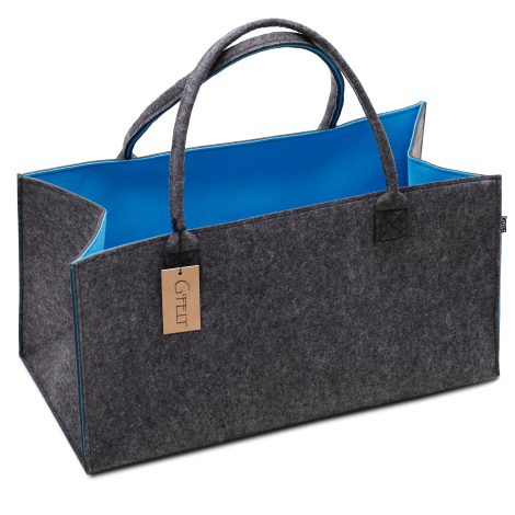 G’FELT Premium Filztasche  vielseitig einsetzbar für Shopping, Strand oder Kaminholztransport. Grau und Blau.