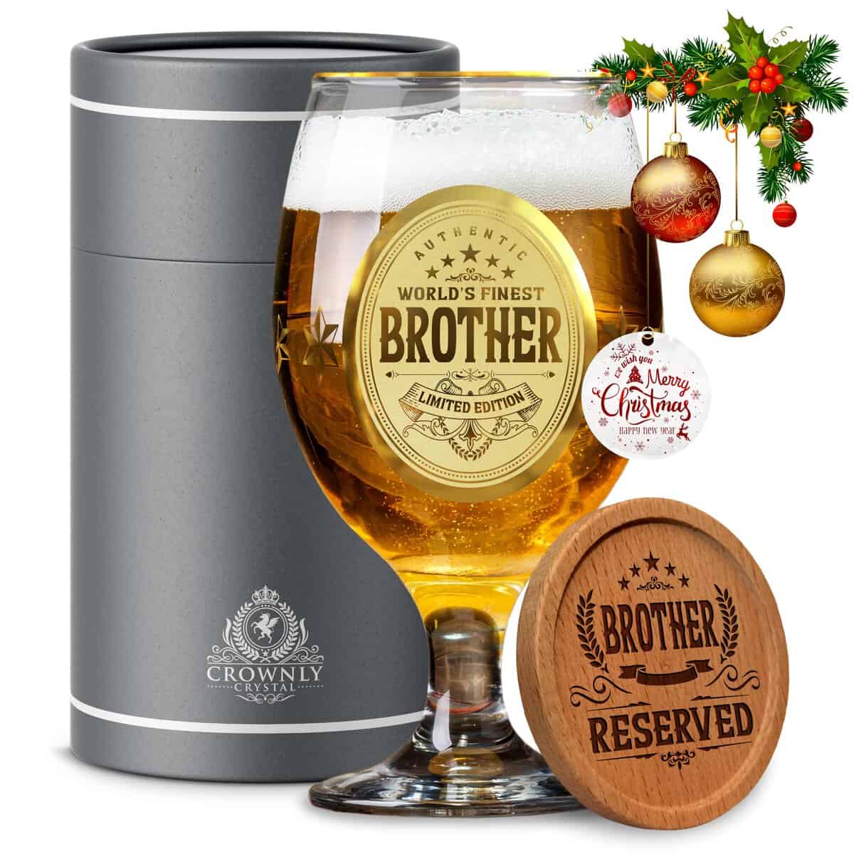 Kies CROWNLY CRYSTAL® Personalisierte Geschenke Biergläser Weihnachtsgeschenke für Männer Bruder Geschenk Weihnachtsgeschenke Bruder Geschenk Für Bruder Zum Geburtstag Sinnvolle Geschenke für Männer