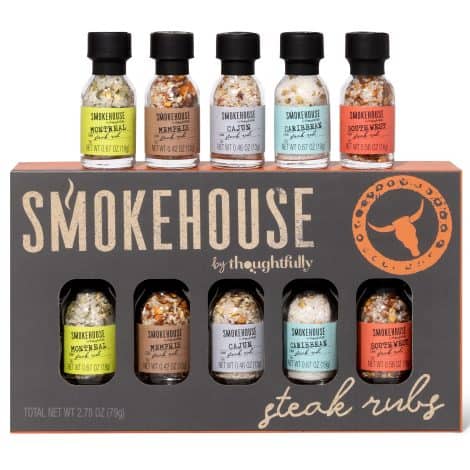 Probier-Set Smokehouse von Thoughfully Gourmet – 5 vegane Steak Trockenmarinaden in Geschenkbox.