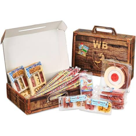 Wurstbaron® Wurstgeschenkkoffer, mit Wurst-Kabeltrommel und 24 speziellen Salami- und Wurstsnacks, hochwertige Qualität, lustiges Geschenk, 1027 g.