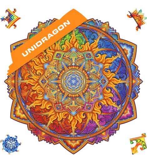 UNIDRAGON Ursprüngliches Holzpuzzle – Mandala aufgehende Sonne, 350 Teile, King Größe 13 x 13 Zoll (33 x 33 cm). Schönes Geschenk mit einzigartiger Form für Erwachsene und Kinder.