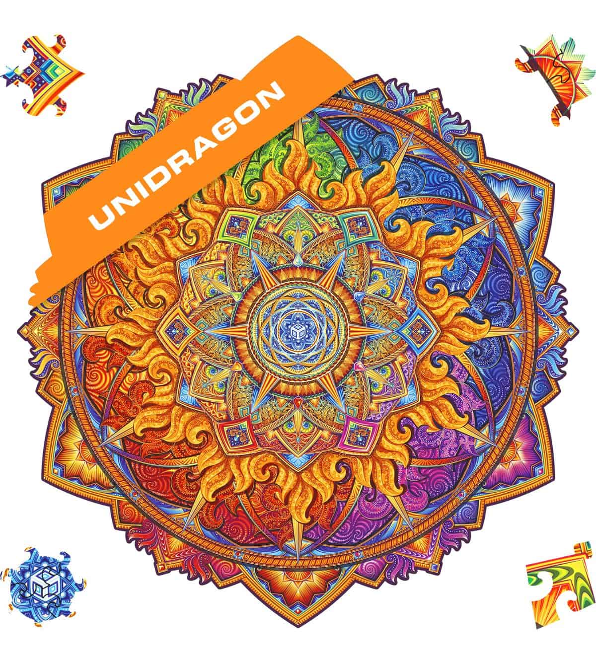 UNIDRAGON Original Holzpuzzle  Mandala Nascent Sun, 350 Teile, King Größe 13 x 13 Zoll (33 x 33 cm) Schöne Geschenkverpackung, Einzigartige Form Erwachsene und Kinder