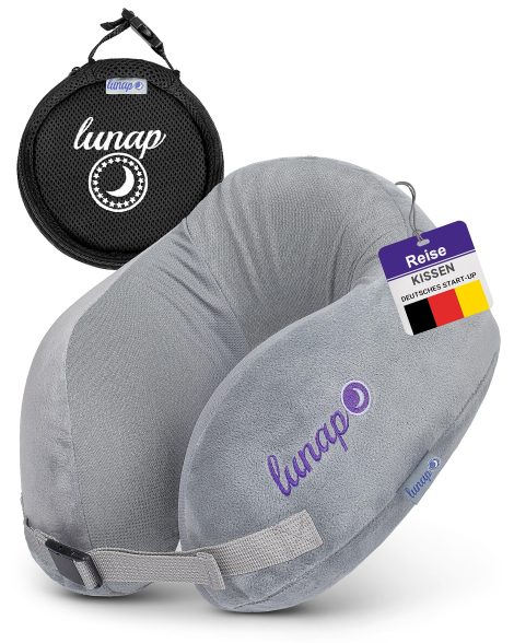 lunap Aufblasbares Nackenkissen mit Memory Foam, weiches Nackenhörnchen für Erwachsene, ideal für Reisen.